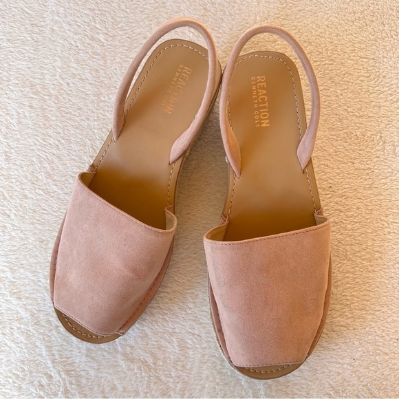 KENNETH COLE SOFT NUBUCK BLUSH SLINGBACK ESPADRILLE RAFFIA PEEP TOE SANDAL SZ 10 - Picture 4 of 10